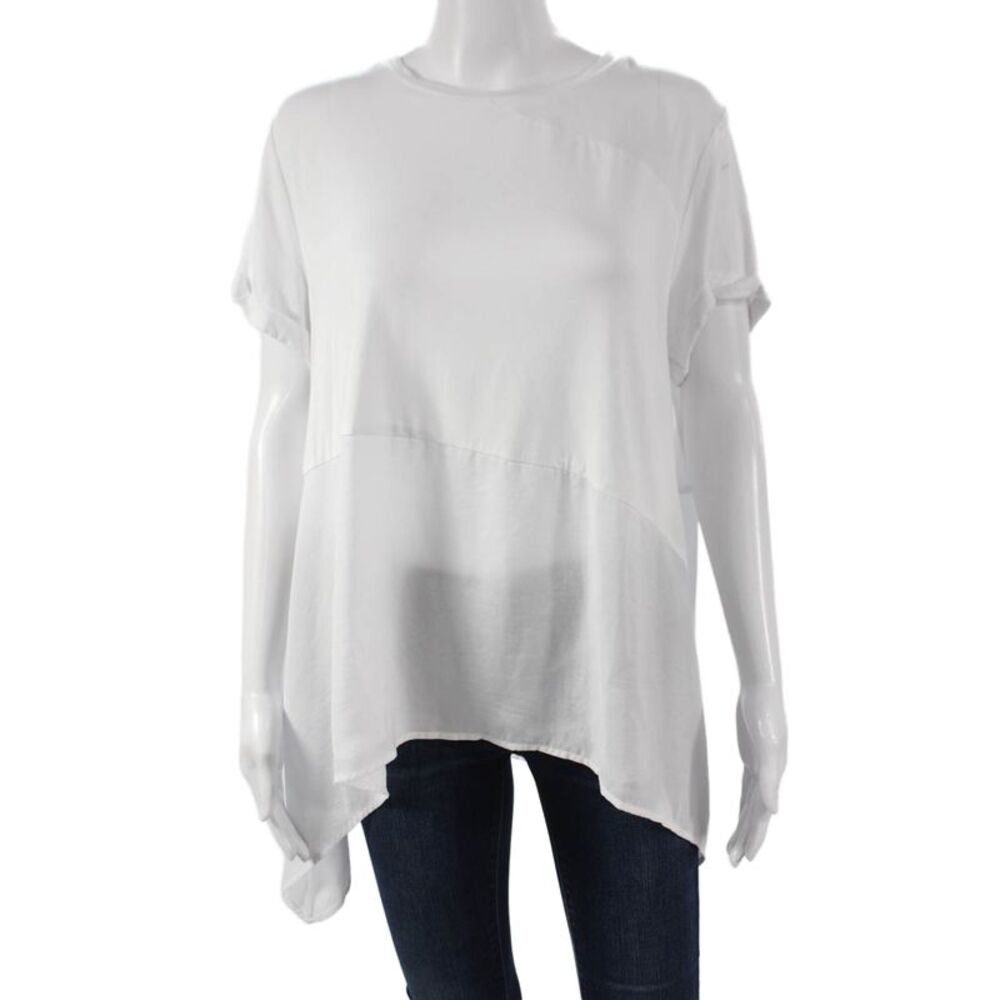 Renuar Women Tunic T-Shirt White Polyester Round Neck Short Sleeve Size L